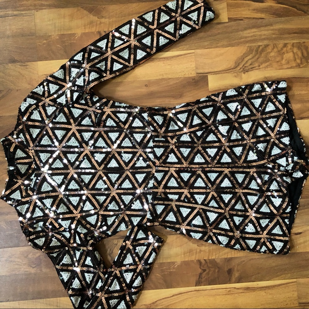 Geometric sequin long sleeve *romper*